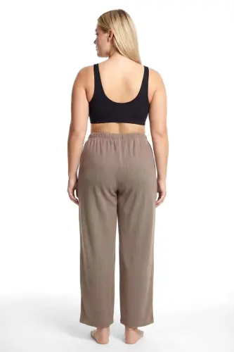 Angelino Kadın Büyük Beden Rahat Kesim Cepli Pijama Altı Kahverengi - 3