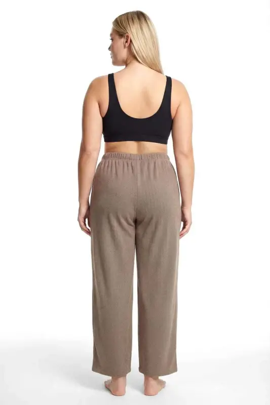 Angelino Kadın Büyük Beden Rahat Kesim Cepli Pijama Altı Kahverengi - 3