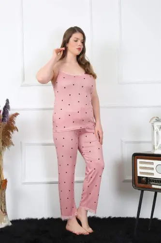 Angelino Kadın Büyük Beden Somon İp Askılı Pijama Takım 202196 - BÜYÜKBEDENIZ (1)
