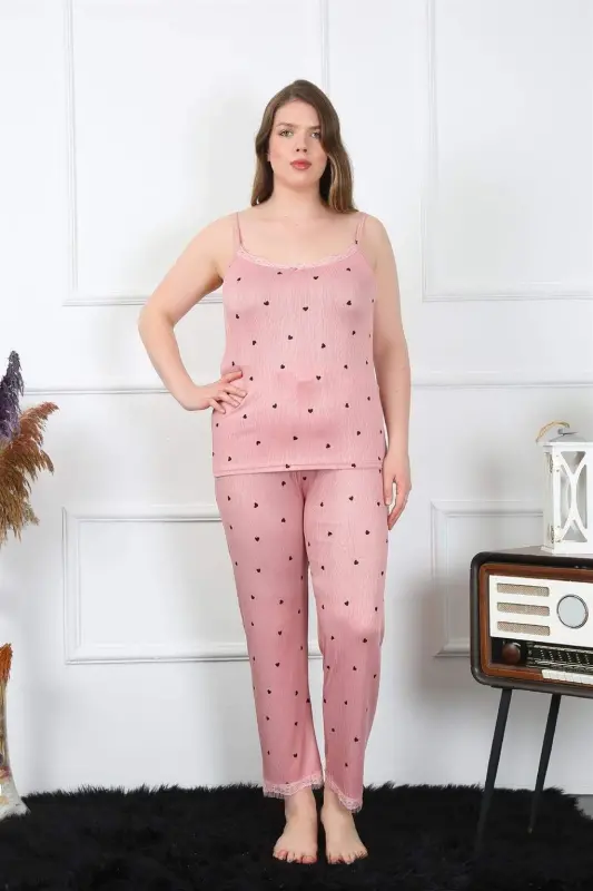 Angelino Kadın Büyük Beden Somon İp Askılı Pijama Takım 202196 - 3