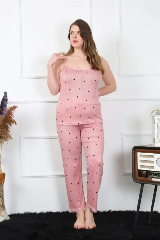 Angelino Kadın Büyük Beden Somon İp Askılı Pijama Takım 202196 - 4