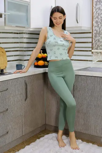 Angelino Kadın Crop Büstiyer Tayt Alt Üst Takım SuYeşili 5910 - 1