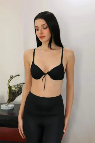 Angelino Kadın Destekli Balenli Önden Açılır Dekolteli Sütyen 2406 Siyah - 5