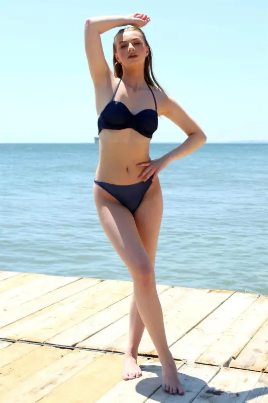 Angelino Kadın Dönmeli Straplez Lacivert Bikini 35002 - 3