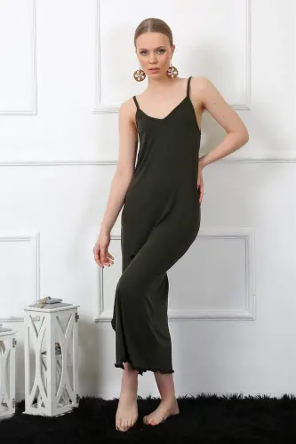 Angelino Kadın İp Askılı Haki Uzun Gecelik 901 - BÜYÜKBEDENIZ (1)