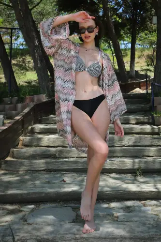 Angelino Kadın Kimono Pareo Plaj Elbisesi Sütlü Kahve 38040 - 4
