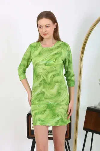 Angelino Kadın Micro Kumaş Mini Parlak Elbise 7420 Yeşil - 4