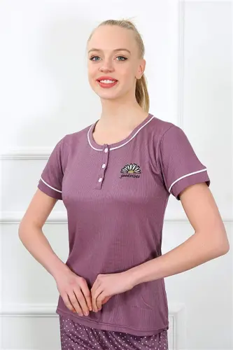 Angelino Kadın Mürdüm Kısa Kol Pijama Takım 20388 - BÜYÜKBEDENIZ (1)