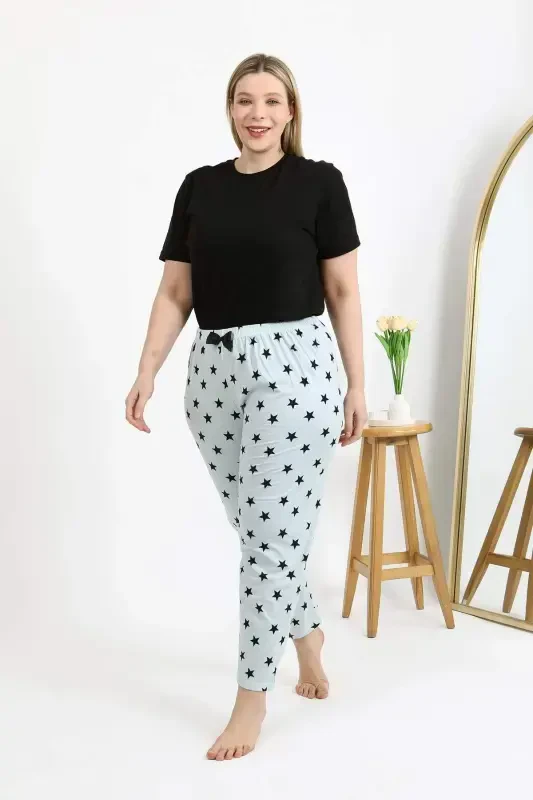 Angelino Kadın Pamuklu Büyük Beden Alt Pijama 27557 Buz Mavisi - 5