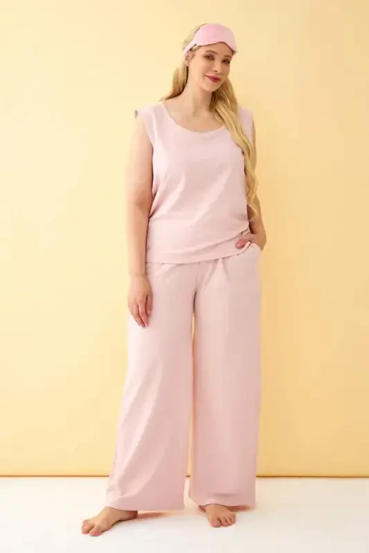 Angelino Kadın Pembe Büyük Beden Penye Alt Üst Takım - 3
