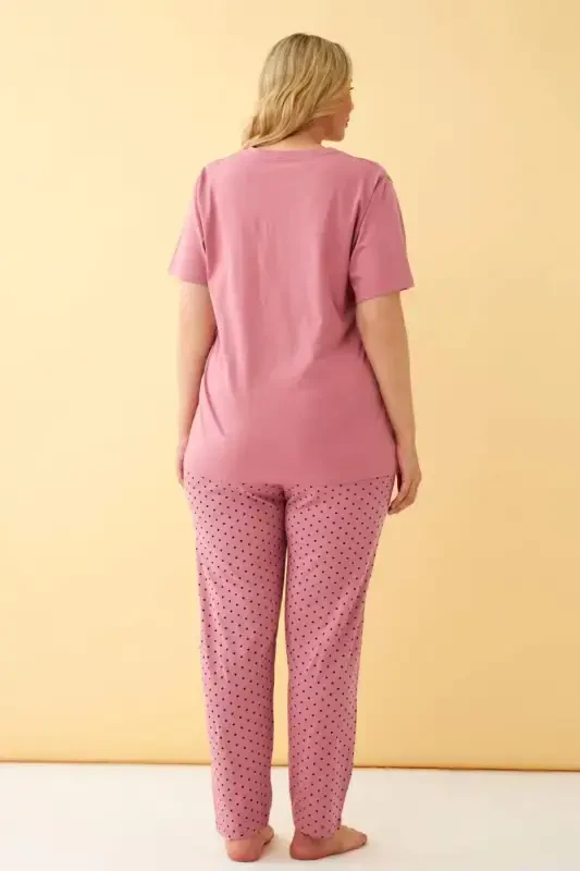 Angelino Kadın Somon Go Getter Yazılı Büyük Beden Pijama Takımı - 5