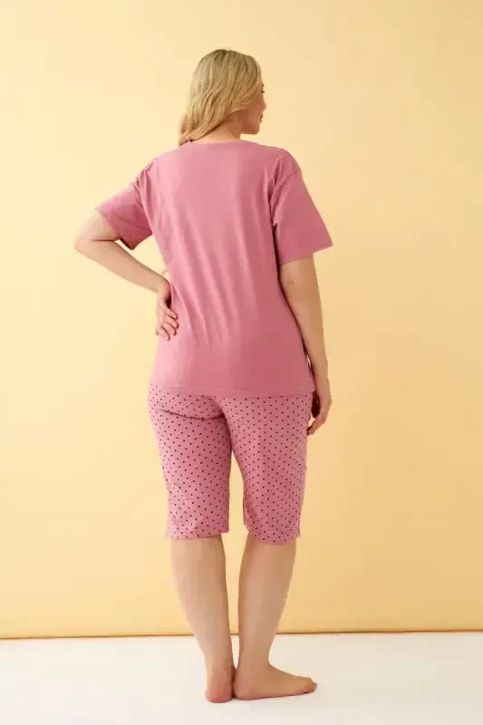 Angelino Kadın Somon “Live the Dream” Yazılı Büyük Beden Kapri Pijama Takımı - 5