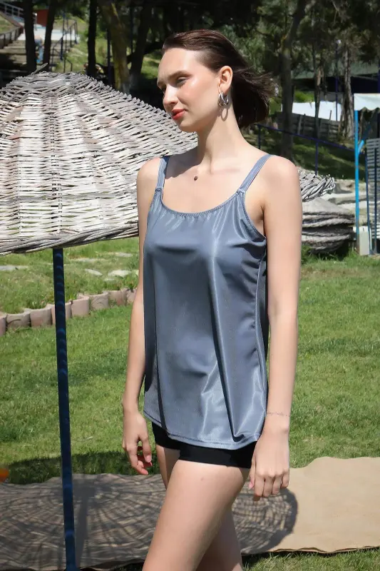 Angelino Kadın Şortlu Tankini Elbise Mayo Gri 36001 - 5