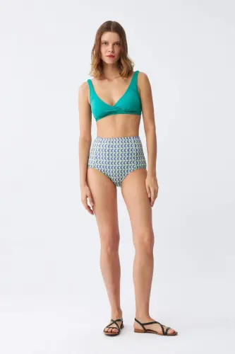 Angelino Kadın Yeşil Pedli Geometrik Desenli Yüksek Bel Bikini Takımı - 3