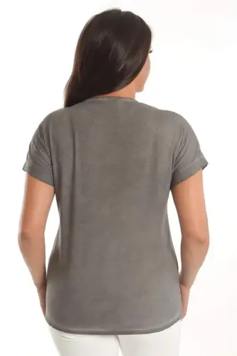 Angelino Katta Hajmli Antratsit Tosh Bosmali Yelkali To'rli Tafsilotli Batik Yuvilgan Bluz - 6