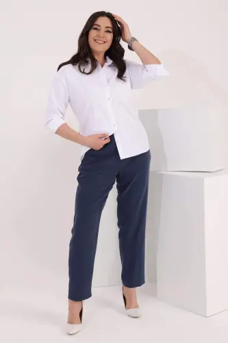 Angelino Katta Hajmli Orqa Ot Naqsh Tafsilotli Keng Oq Ko'ylak - 6