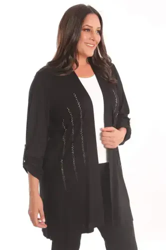 Angelino katta hajmli qora toshli uzun kardigan - 1