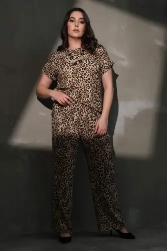 Angelino Katta O'lchamli Beli Rezinali Leopard Naqshli Shim - 1