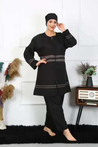 Angelino Katta O'lchamli Hijobli Mayo 7XL-8XL-9XL-10XL Qora 55010 - 5