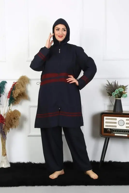 Angelino Katta O'lchamli Hijobli Mayo 7XL-8XL-9XL-10XL To'q ko'k 55010 - BÜYÜKBEDENIZ