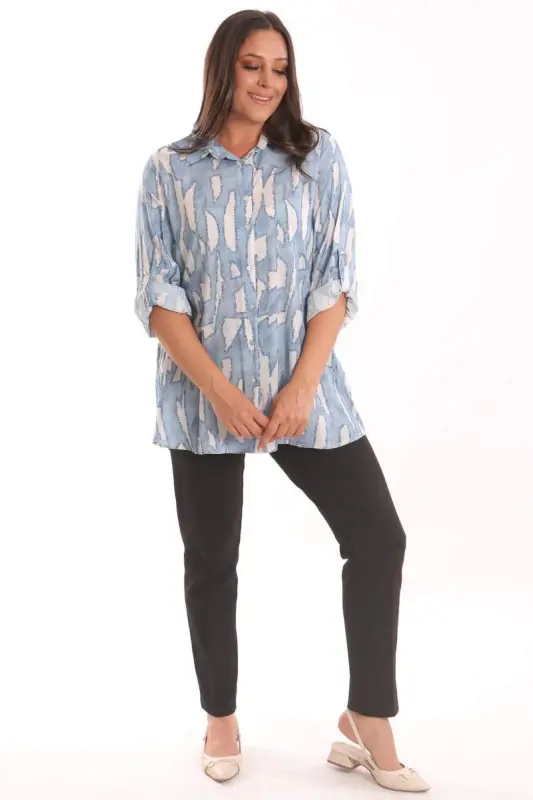 Angelino katta o'lchamli ko'k raqamli bosma naqshli ko'ylak - 4