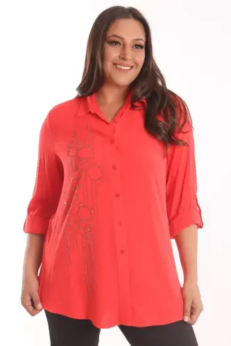 Angelino katta o'lchamli marjon toshli bosma to'quv ko'ylak - 1