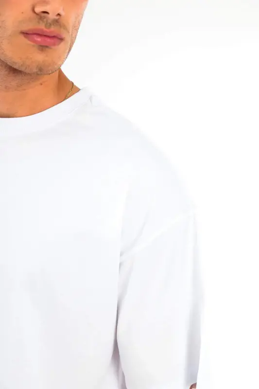 Angelino Katta O'lchamli Oversize Fit 100% Paxta Oq Futbolka - 5