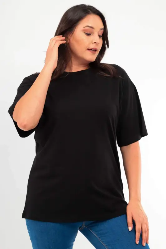 Angelino Katta O'lchamli Unisex Oversize Dumaloq Yoqa Basic Qora-Oq futbolka / Qulay 2-talik to'plam - 8