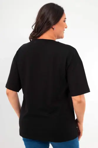 Angelino Katta O'lchamli Unisex Oversize Dumaloq Yoqa Basic Qora-Oq futbolka / Qulay 2-talik to'plam - 12