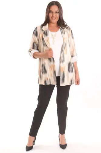 Angelino Katta Razmer Batik Naqshli Kruvaze Yoqali Qora Jaket - 4