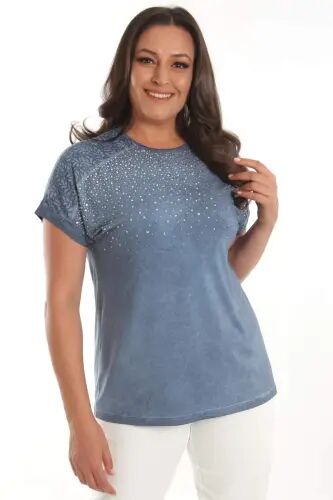 Angelino Katta Razmer Indigo Tosh Bosma Yelkali To'r Tafsilotli Batik Yuvilgan Bluzka - 1