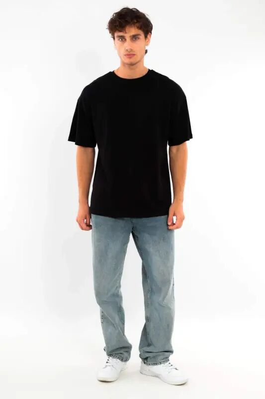 Angelino Katta Razmer Unisex Oversize Yumaloq Yoqa Asosiy Qora-Oq t-shirt / Qulay 2 talik To'plam - 5