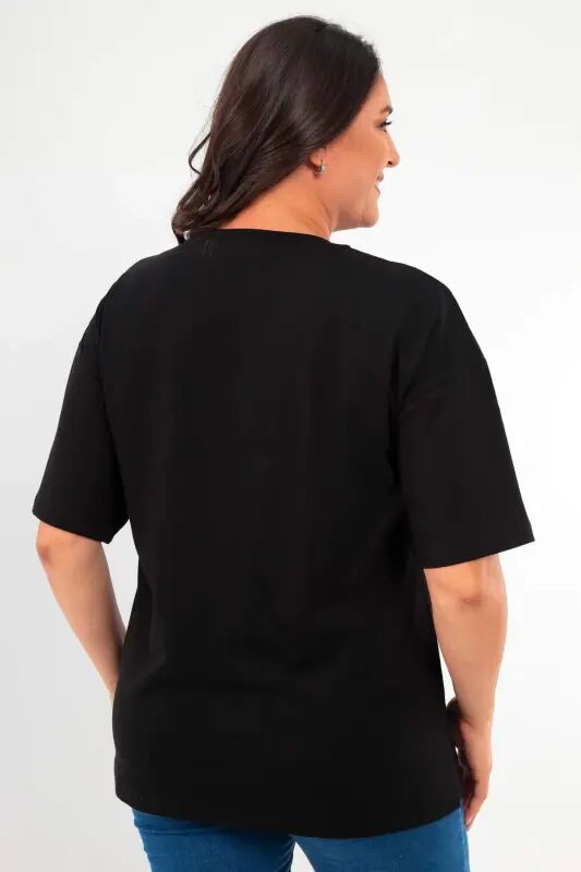 Angelino Katta Razmer Unisex Oversize Yumaloq Yoqa Asosiy Qora-Oq t-shirt / Qulay 2 talik To'plam - 12