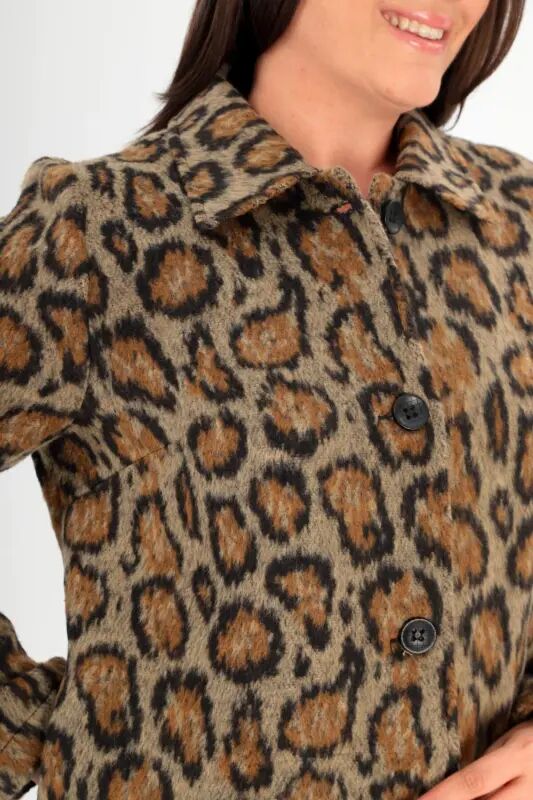 Angelino Katta Razmerli Leopard Naqshli Tugmali Jigarrang Erkaklar Yoqali Kaptari - 5