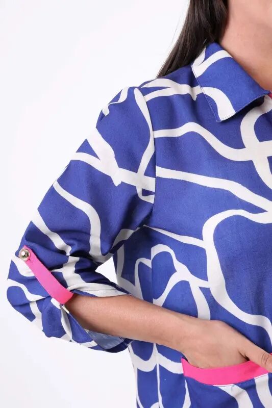 Angelino Katta Razmli Naqshli Zımbali Saks Kurtka - 8