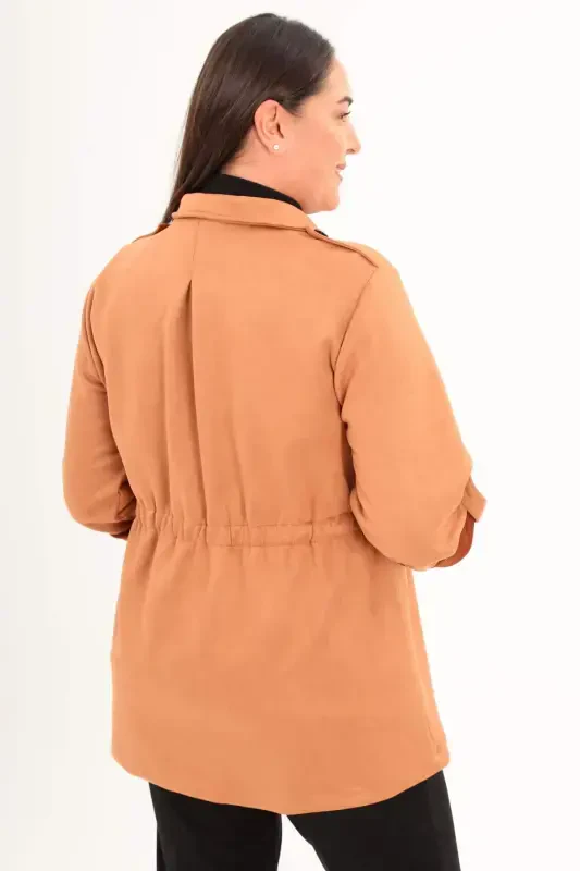 Angelino Kattakon Belli Elastik Belbog'li Cho'ntakli G'isht Rangli Trençkot - 5