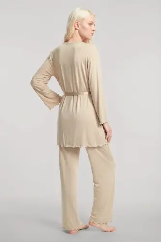 Angelino Kısa Kimono 3'lü Takım Bej - 7