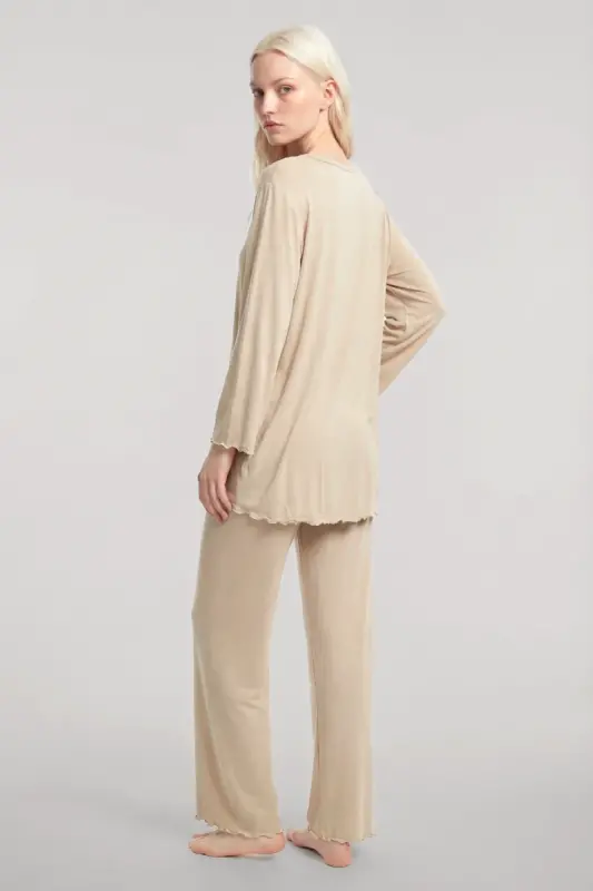 Angelino Kısa Kimono 3'lü Takım Bej - 8