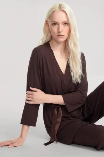 Angelino Kısa Kimono 3'lü Takım Kahve - 3
