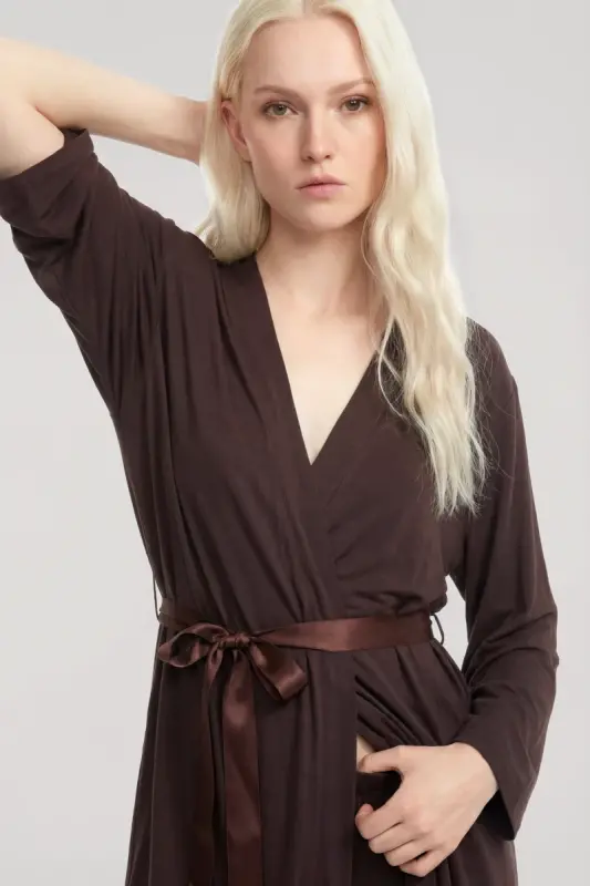 Angelino Kısa Kimono 3'lü Takım Kahve - 4