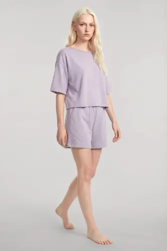 Angelino Kısa Kollu Şortlu Pijama Takımı Lila - 1
