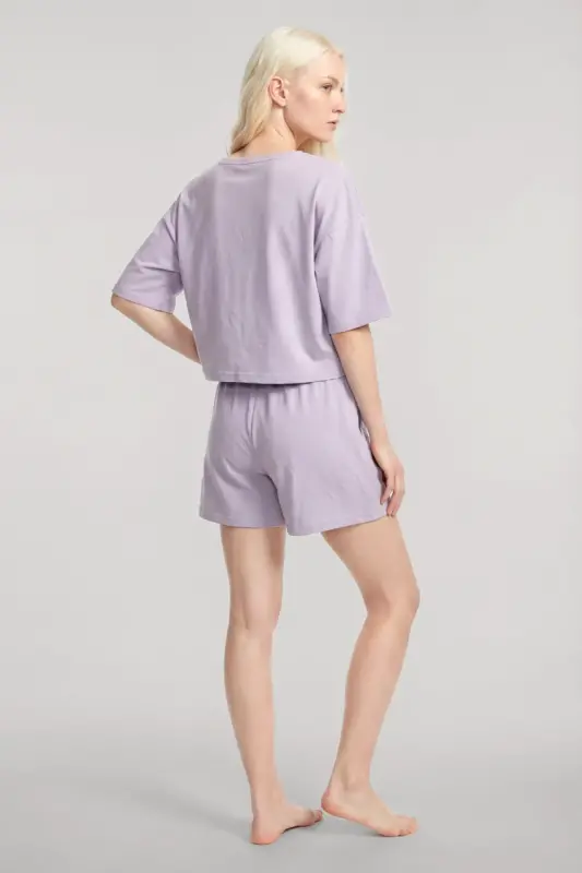 Angelino Kısa Kollu Şortlu Pijama Takımı Lila - 6