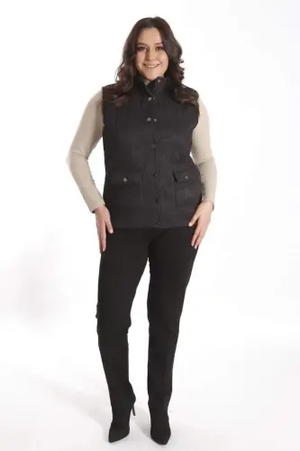 Angelino Large Snap Button Quilted Black Vest - 1