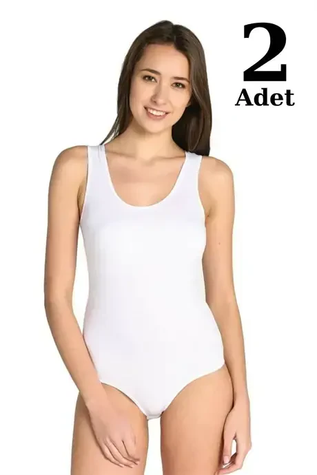 Angelino Lingerie Ayollar Oq Lycra Keng Elkama Kancalı Body 2 Dona - BÜYÜKBEDENIZ