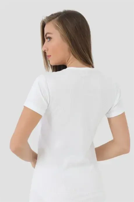 Angelino Lingerie ayollar uchun oq rangli qisqa qo'lli, qovurg'ali futbolkalar 2-pak - 5