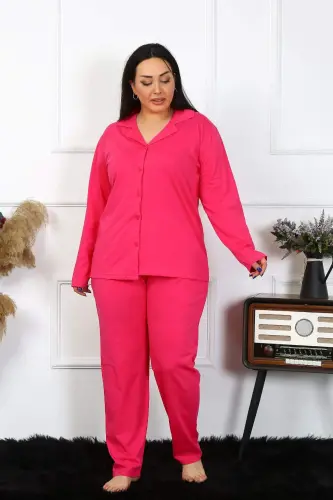 Angelino Lingerie ayollar uchun paxtadan tikilgan, cho'ntakli va tugmali katta hajmli pyjamasining to'plami (Fuchsia, 202401) - 6