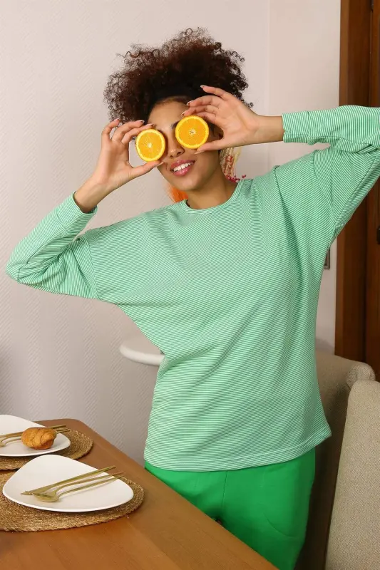Angelino Lingerie Ayollar uzun qo'lli 3 ip penye pijama to'plami 4191 - 14