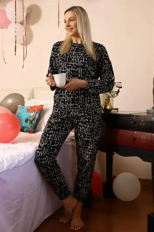 Angelino Lingerie ayollar uzun qoʻlli 3 ipli paxta toʻqima pijama toʻplami 4180 - 2