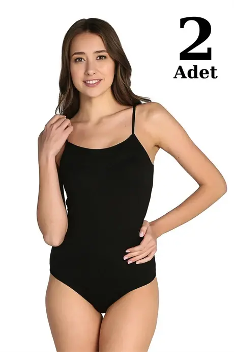 Angelino Lingerie Ayollarga Mo'ljallangan Qora Likra Iplardan To'qilgan Ilgakli Bodi 2 Ta - BÜYÜKBEDENIZ