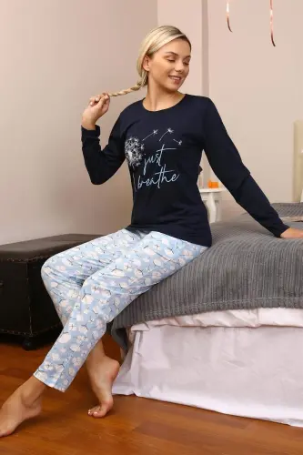 Angelino Lingerie ayollarining paxta mato uzun qo'lli piжаma to'plami 4189 - 1